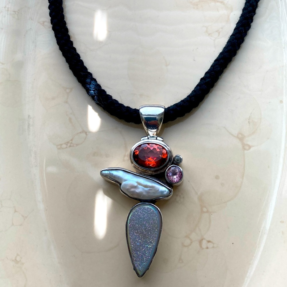 Freeform Multi-Stone Pendant on 925 Silver by Starborn - Vintage